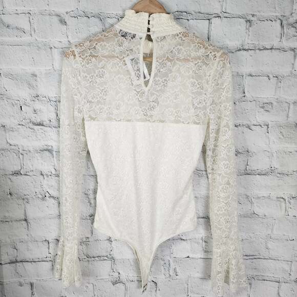Intermix camille lace bodysuit Sz S mock neck long sleeve Top A18C - Picture 3 of 5